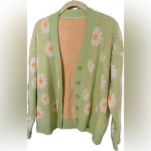 Oversized SHEIN green floral daisy cardigan